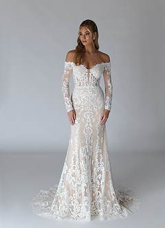 Azazie Solaris Vestidos de novia Vestido de Blanco Diamante Arena de Tul de Corte en A con Lentejuelas con cuello en V image3
