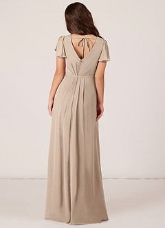 Azazie Peony Junior Robe Trapèze en Mousseline de soie Plissée Taupe image2