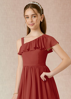 Azazie Mango Junior Robe Trapèze en Mousseline de soie Rayé Terracotta image4