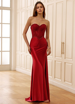 Arizona Red Corset Rhinestone Lace Prom Dress image6