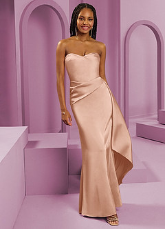 Barbie ♥ Azazie Bridesmaid Dresses Rose Gold Sheath Strapless Stretch Satin Convertible Dress image8