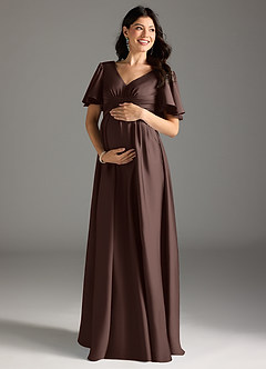 Azazie Verna Maternity Bridesmaid Dresses A-Line Ruched Stretch Satin Floor-Length Dress image3