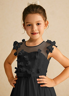 Azazie Arlo Blumenmädchenkleider A-Linie Schleifen Chiffon Kleid Schwarz image2
