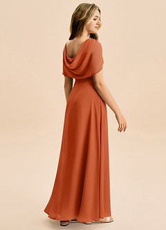 Azazie Emma Junior Robe Trapèze en Mousseline de soie Plissée Orange Brûlée image6