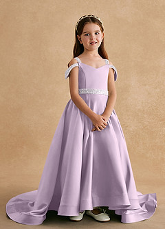 Azazie Jodi Flower Girl Dresses Frosted Lilac A-Line Matte Satin Dress image4