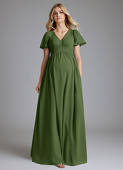 Azazie Verna Maternity Bridesmaid Dresses A-Line V-Neck Ruched Chiffon Floor-Length Dress image4