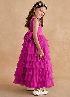 Azazie Twinkle Toes vestidos de niña de las flores Vestido de Fucsia de Tul de Corte En A con Lazo image5