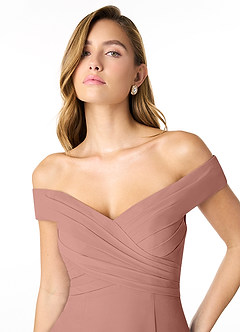 Azazie Lecia Vestidos de damas de honor Vestido de Rosa De Cedro de Gasa de Imperio Convertible con Plisado fuera del hombro image6