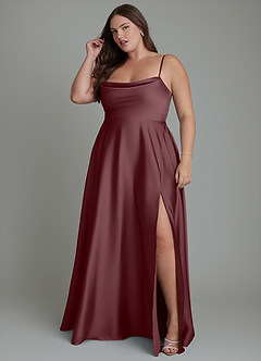Azazie Elle Bridesmaid Dresses Sangria A-Line Pleated Stretch Satin Dress image12
