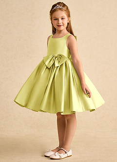 Azazie Jessie Flower Girl Dresses Lemon Sorbet A-Line Bow Matte Satin Dress image4