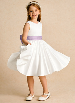Azazie Sosie Blumenmädchenkleider A-Linie Plissee Matte Satin Kleid Elfenbein Frostiges Flieder image5