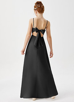 Azazie Shale Junior Robe Trapèze en Satin extensible Noir image3