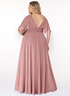 Azazie Pamela Robes de demoiselle d'honneur Robe Trapèze en Mousseline de soie Col V plissé Rose Poussiéreuse image7