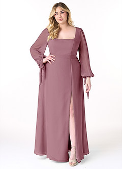 Azazie Leonia Bridesmaid Dresses Vintage Mauve A-Line Long Sleeve Chiffon Dress image8