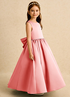 Azazie Daisies vestidos de niña de las flores Vestido de Coral de Satin Mate de Princesa con Lazo image6
