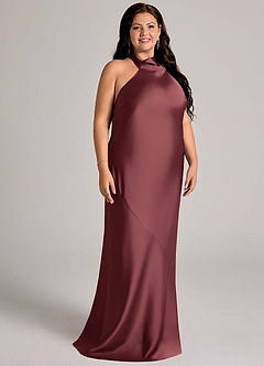 Azazie Velli Bridesmaid Dresses Merlot Mermaid High Neck Stretch Satin Dress image9