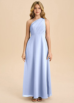 Azazie Phaedra Junior Abito A-Line in Chiffon Plissettato Ghiaccio image4