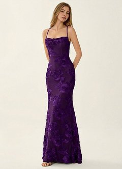 Kailani Plum 3D Flowers Corset Mermaid Lace Up Back Prom Dress image3