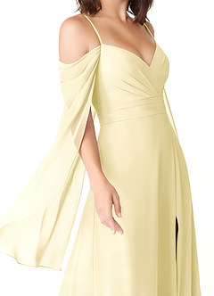 Azazie Cienna Vestidos de damas de honor Vestido de Sorbete De Limón de Gasa de Corte en A con Manga larga image6