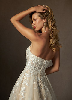 Azazie Keri Wedding Dresses Diamond White Nude Ball-Gown Strapless Lace Dress image10