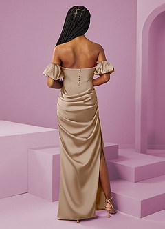 Barbie ♥ Azazie Brautjungfernkleider Wandelbar Etui Schulterfrei Stretch-Satin Kleid Taupe image9