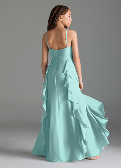 Azazie Peyton Junior Aqua A-Line V-Neck Cascading Ruffles Chiffon Dress image2