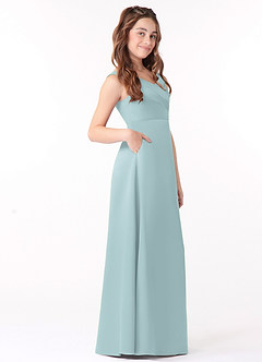 Azazie Sadia Junior Mist A-Line Pleated Matte Satin Dress image2