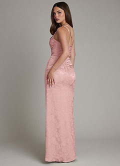 Azazie Mishka Probar vestidos en casa Vestido de Jacquard De Rosas de Jacquard Floral de Corte Recto con Hombro unilateral image7