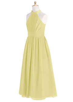 Azazie Iman Junior A-Linie Plissee Chiffon Kleid Zitronensorbet image7