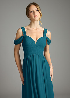 Azazie Lianne Bridesmaid Dresses Ink Blue A-Line Off the Shoulder Chiffon Dress image3