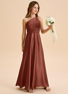 Azazie Charlize Junior Auburn A-Line Pleated Stretch Satin Dress image3