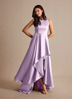 Azazie Niles Mother of the Bride Dresses Frosted Lilac A-Line Trains Stretch Satin Dress image7