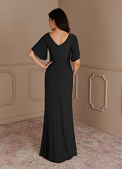 Azazie Louanne Mother of the Bride Dresses Black Mermaid Boatneck Pleated Luxe Knit Dress image4