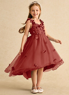 Azazie Tweety Flower Girl Dresses Terracotta A-Line Lace Tulle Dress image4