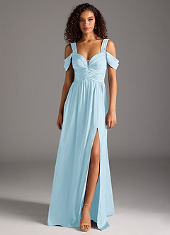 Azazie Lianne Bridesmaid Dresses Sky Blue A-Line Off the Shoulder Stretch Satin Dress image8