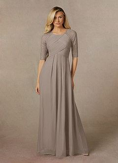 Azazie Raelyn Mother of the Bride Dresses Taupe A-Line Lace Mesh Dress image4