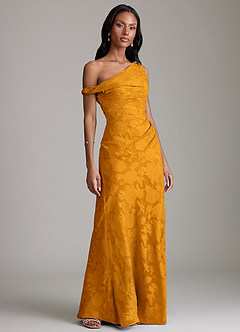 Azazie Emerson Abiti da Damigella Abito Sirena in Burnout Floreale a Spalla Scoperta Caramello image4