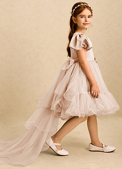 Azazie Cocoa vestidos de niña de las flores Vestido de Rosa Inglesa de Tul de Princesa con Plisado image4