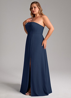 Azazie Wren Vestidos de damas de honor Vestido de Azul Marino Oscuro de Gasa de Corte en A Convertible con Corte Lateral image13