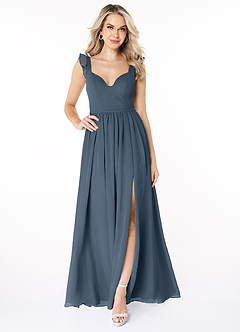 Azazie Stassie Abiti da Damigella Abito A-Line in Chiffon Increspato con Scollo a Cuore Blu Nettuno image3