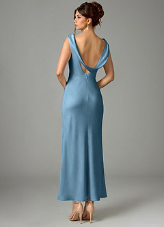 Azazie Kieryn Bridesmaid Dresses Steel Blue Mermaid Pleated Stretch Satin Dress image5