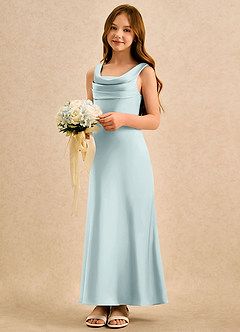 Azazie Raspberry Girls Formal 플라워 걸 드레스 A라인 주름진 스트레치 새틴 발목 길이 드레스 image1