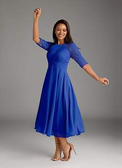 Azazie Dorothea Mother of the Bride Dresses Royal Blue A-Line Scoop lace Chiffon Dress image2