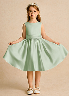 Azazie Sosie Flower Girl Dresses Dusty Sage Dusty Sage A-Line Pleated Matte Satin Dress image2