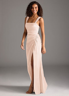 Azazie Jesaphine Bridesmaid Dresses Blushing Pink Sheath Bow Stretch Satin Dress image6