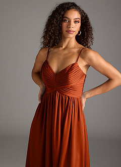 Azazie Alia Brautjungfernkleider A-Linie Plissee Stretch-Satin Kleid Paprika image3