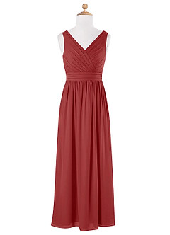 Azazie Kora Junior Rust A-Line Pleated Chiffon Dress image5