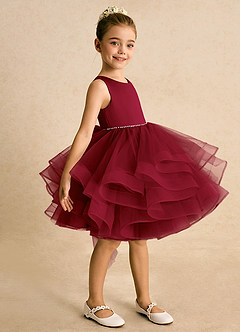 Azazie Tinie Flower Girl Dresses Burgundy Ball-Gown Bow Tulle Dress image4