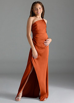 Azazie Eren Junior Paprika Sheath Pleated Stretch Satin Dress image3