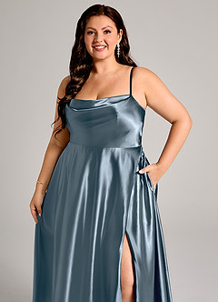 Azazie Elle Brautjungfernkleider A-Linie mit Taschen Metallischer Satin Kleid Zwielichtviolett image12